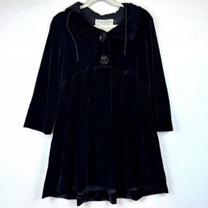 Free People Velvet Hooded Babydoll Coat Black S Goth Whimsigoth EUC